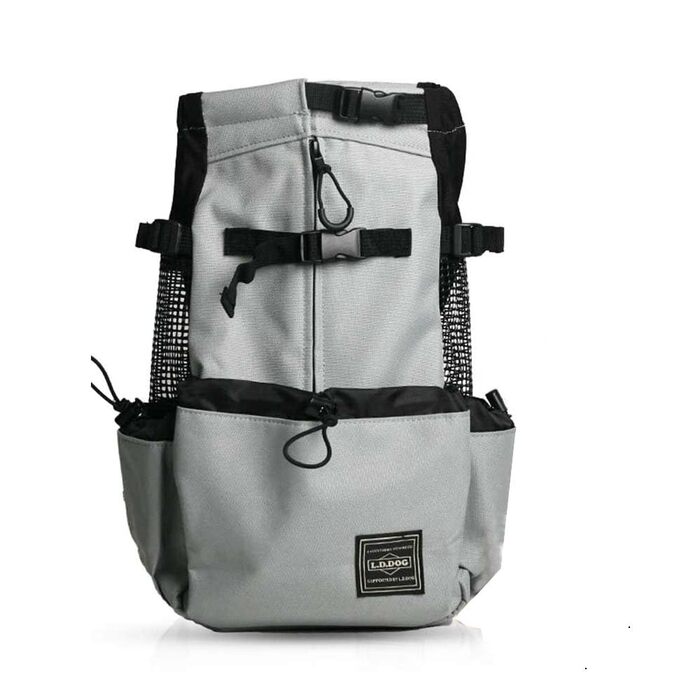 Рюкзак-переноска для собак 1-25 кг, сірий, з шнурком, вентильований, для прогулянок, зручний, безпечний