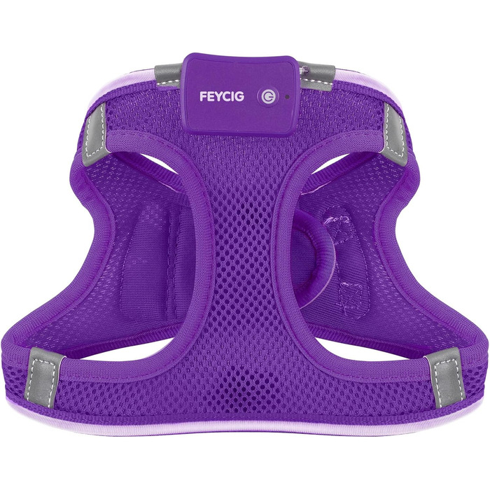 Світлодіодне шлейка для собак Feycig з підзарядкою, світловідбиваюча та світлочутлива для цуценят та собак середніх розмірів, дихаюча шлейка (фіолетовий, L)