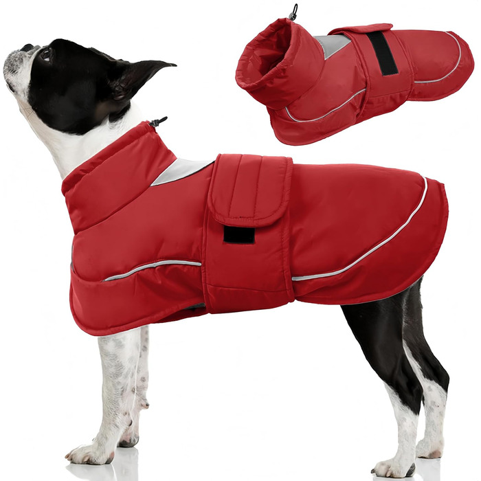 Тепла водонепроникна куртка для собак Kuoser з світловідбиваючим дизайном, шнурком на шиї, зручна застібка на липучці, червона M