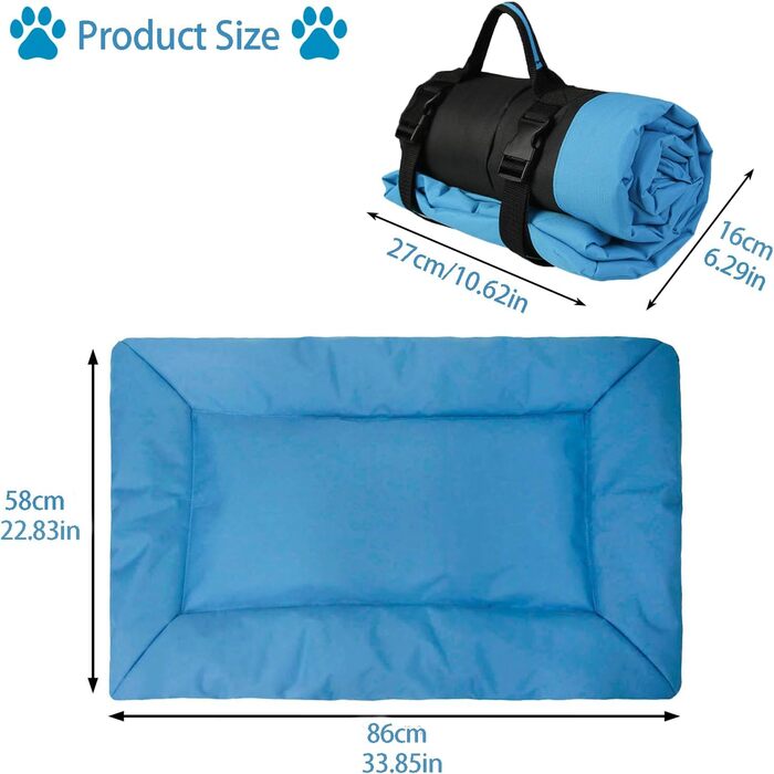 Переносна лежанка для собак та котів, 86x58 см, блакитна. Зручна та тепла, для дому та на вулицю. Легка, складана, миється.