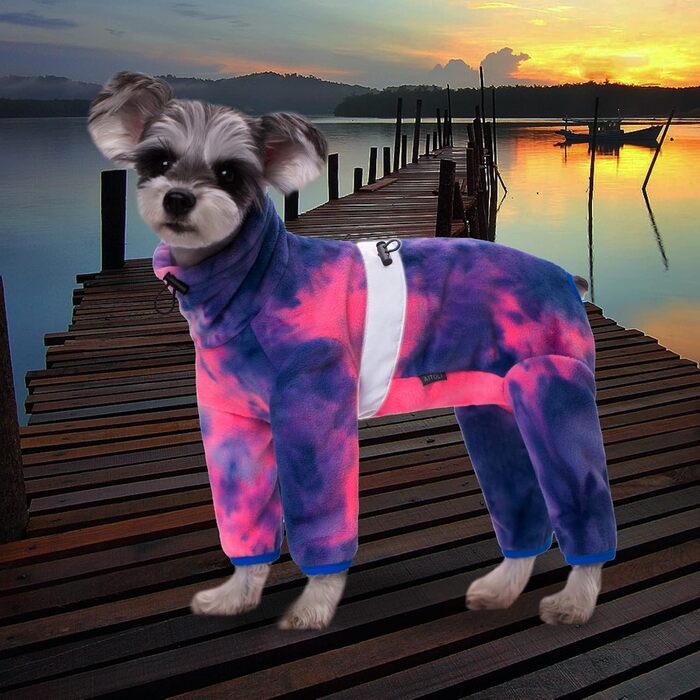 Піжама для собак з полярного флісу, тепла куртка та светр для маленьких та середніх собак, зимовий одяг для чотирилапих (X-Small, Батик-фіолетовий)