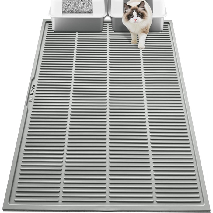 Килимок для котячого туалету PetNova, 101.6 x 76.2 см, силікон, вологостійкий, з рельєфом, легко миється, для кількох котів, сірий колір