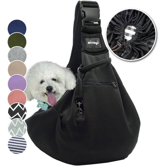 Сумка-переноска для собак NATUYA з сітчастою кишенею. Чорна, розмір Small. Сумка-переноска для собак та котів