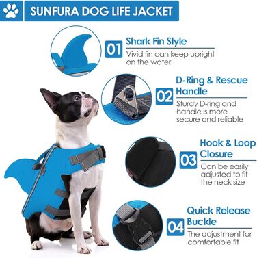 Спасальний жилет для собак Sunfura з ручкою, блакитний, для французького бульдога та інших порід середнього розміру