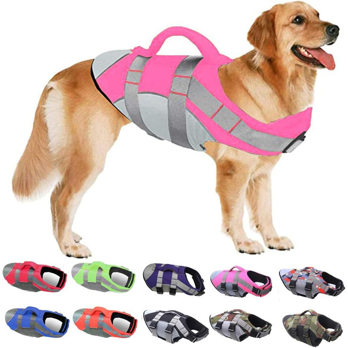 Жилет рятувальний для собак PJDDP, рожевий, розмір M. Жилет для плавання з рятувальним ручним захопленням, з матеріалу Ripstop, для тренувань у воді.