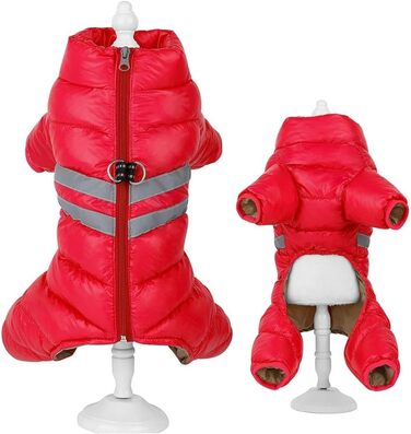 Зимова тепла куртка для собак, водонепроникна та вітронепроникна, з відбиваючими елементами. Підходить для Йоркширського тер'єра, мопса, чихуахуа, лабрадора. Червона.