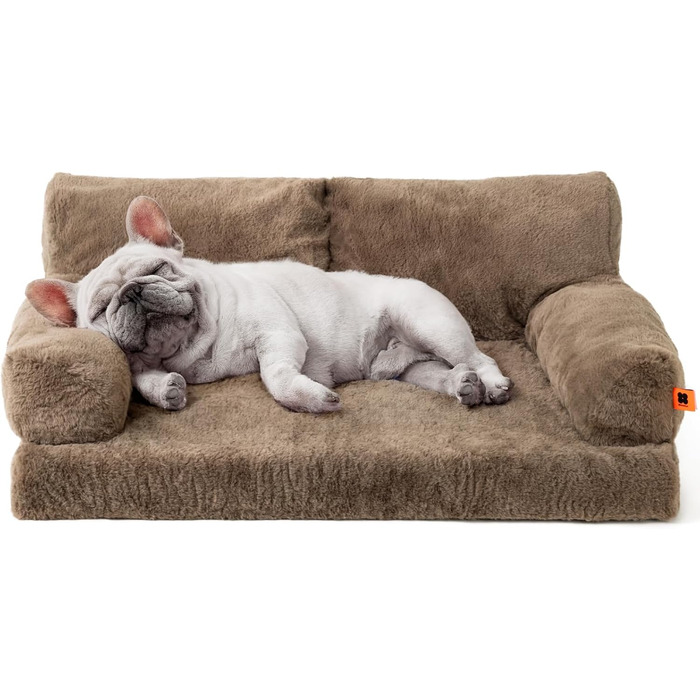 Ортопедичний лежак для собак MeWoofun, середній, водонепроникний, антистресовий плюшевий чохол, 90 x 65 x 30 см (Коричневий, L)