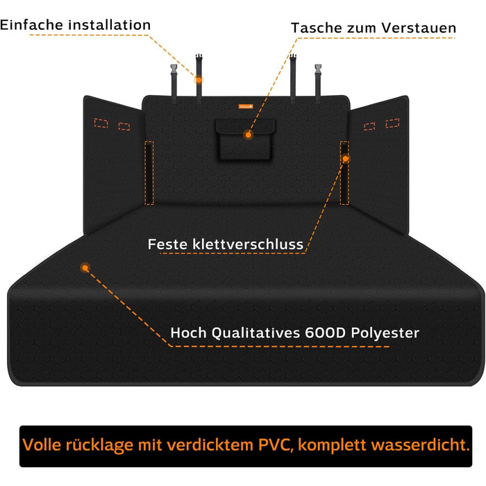 Захист для багажника автомобіля Alfheim для собак - водовідштовхувальний та легкий у догляді - універсальний. Килимок у багажник з захистом краю вантажного отвору (чорний, потовщений)