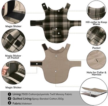 ASENKU Теплий зимовий одяг для собак маленьких порід. Зимова куртка для собак, флісова, реверсивна, водонепроникна, вітрозахисна, з отвором для повідка. Колір: зелений (M, коричневий)