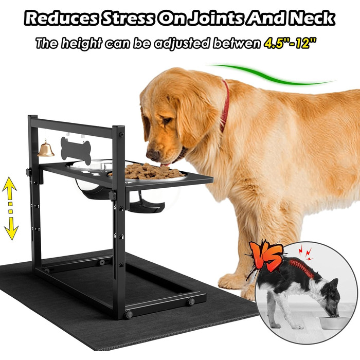 Підвищені годівниці для собак великих та екстра-великих порід, з антипроливною підкладкою, об'єм 3000 мл (2 шт.), стабільна годівниця висотою 46 см, коричневого кольору. Металеві годівниці та підкладка, 2.863 мл, 46 см