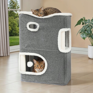 Будиночок для котів (35*45*63 см) — двоповерхове тепле ліжечко на зиму