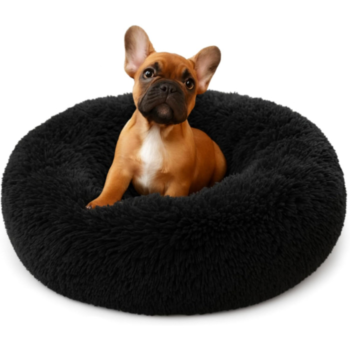 Кругле лежанка для собак та котів, 50 см, чорний, ручної роботи, з м'якою підстилкою, можна прати