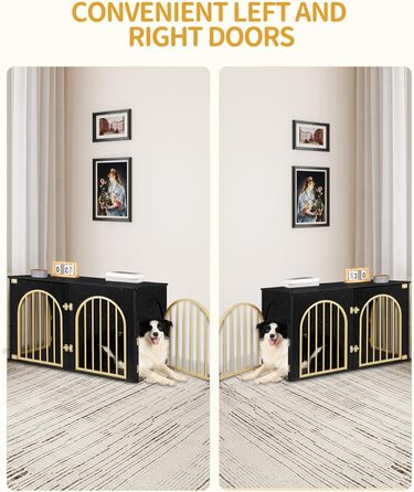 Клітка для собак Hzuaneri, 100 см, 3 двері, сучасний дизайн, чорне золото DFC84104A