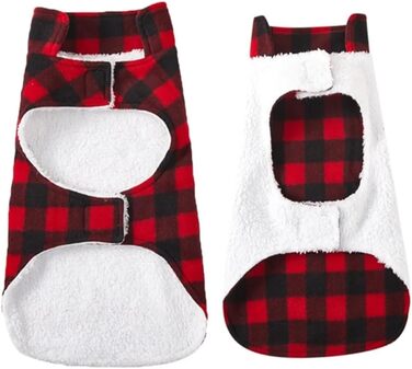 Зимовий теплий одяг для собак: флісова куртка, в перевернутому дизайні, в клітинку, для маленьких, середніх та великих собак (S), червоний
