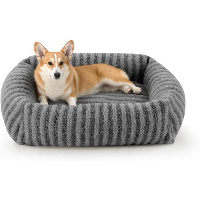 Лежанка для собак середнього розміру, миюча, знімний чохол, тепла, м'яка, заспокійлива, з антиковзаючою основою, 64 x 54 x 18 см, сіра