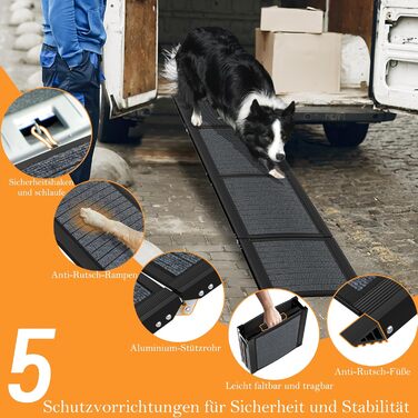 Складні пандуси для собак, 157 см - пандус у багажник для авто, вантажівок та SUV, до 110 кг, легкий, стабільний, антиковзкий - чорний