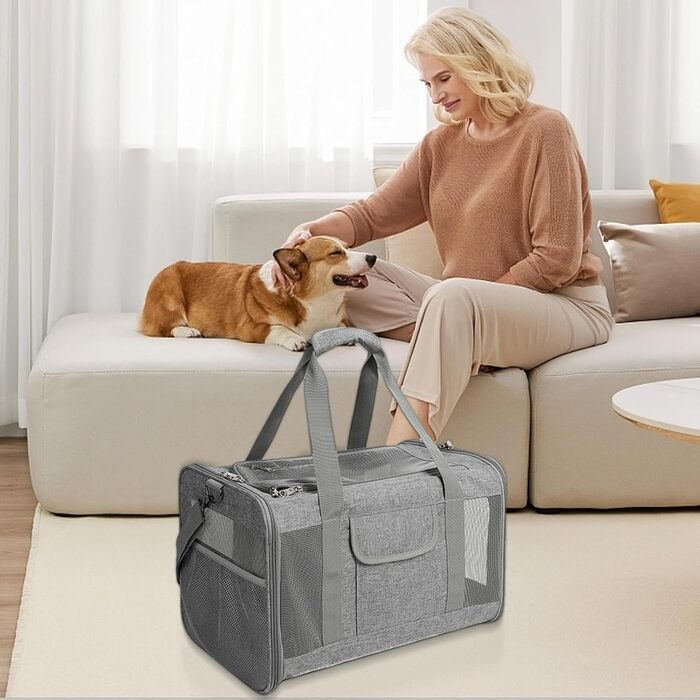 Транспортна переноска для тварин: регульована переноска для собак | складаний вольєр для собак | дихаючий дорожній вольєр з сіткою, прозорий (сірий)