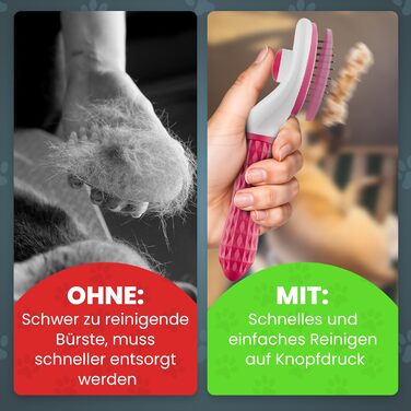 Набір щіток для котів та собак: для короткої та довгої шерсті. Включає ножиці для кігтів, зменшує випадіння шерсті, забезпечує блискуче хутро, легко чиститься натисканням кнопки. (Рожевий)