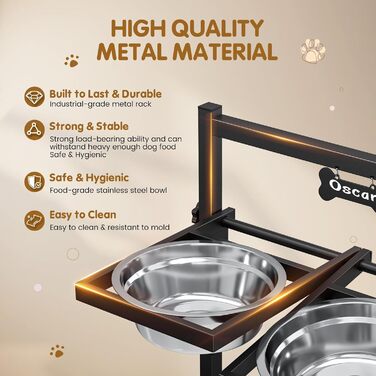Підвищена годівниця для собак Sunowl, регульована по висоті та куту нахилу, 0-90°, 2 миски з нержавіючої сталі, повільне годування, не проливається, з килимком
