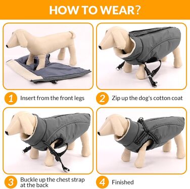 Теплий зимовий одяг для собак Citétoile: куртка з блискавкою, вітрозахисна, з відбиваючими смугами та нагрудником. Підходить для собак маленьких, середніх та великих порід. Сірий колір, розмір S.