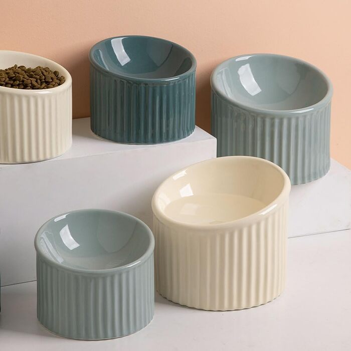 Підвищена керамічна годівниця для котів Sweejar, нахилена, 350 мл, бежева - для здоров'я спини