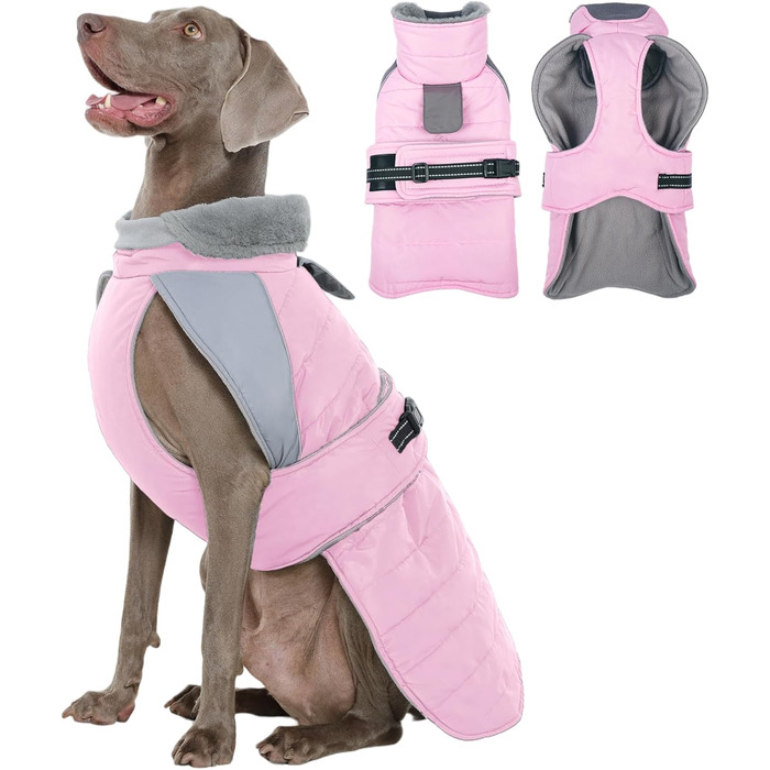 Водонепроникна та вітронепроникна куртка для собак Kuoser, теплий зимовий халат для великих собак, рожева XL