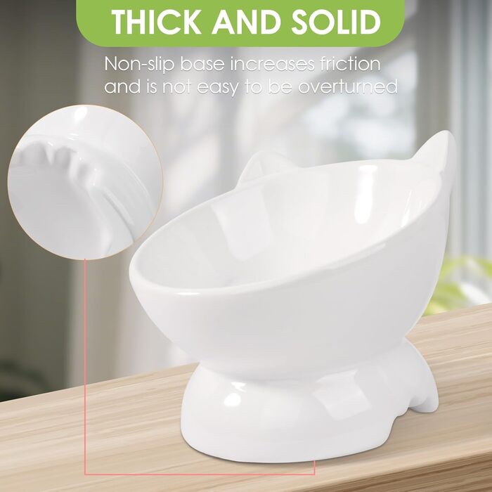 Набір мисок для котів (2 шт.), підняті, з захистом шиї, 15° нахил, кераміка, для корму та води - білий