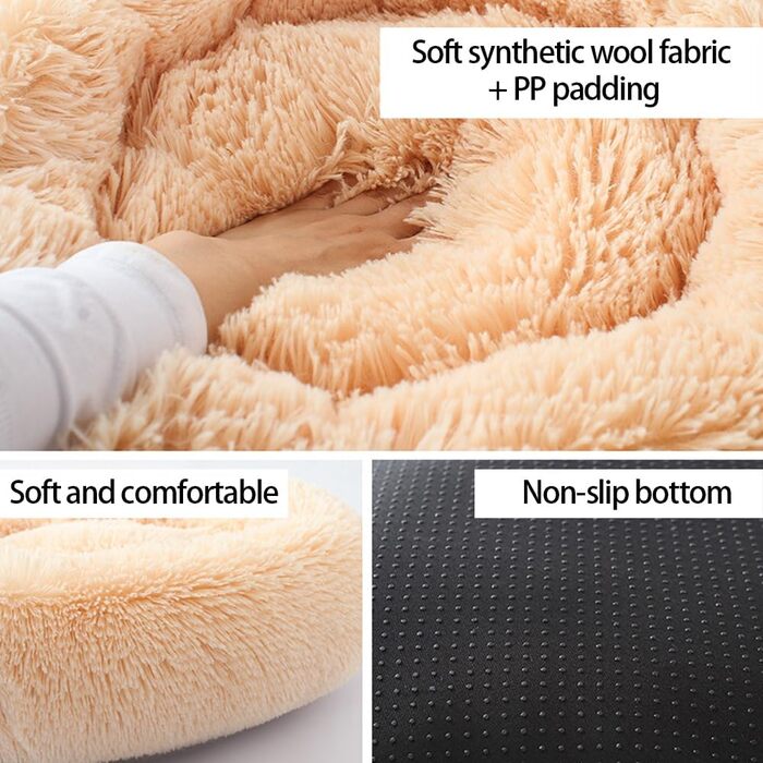 М'яке ліжко для собак, подушка-кільце, корзина для котів. Підходить для собак великих, середніх та маленьких порід. (80см, світло-коричневий)