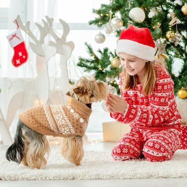 Светр для собак SCENEREAL: теплий, м'який, з ролкрагом, для великих, середніх та маленьких собак, з візерунком сніжинок, хакі, розмір XS (обхват грудей 15-16 дюймів)