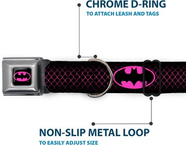 Нашийник для собак Buckle-Down Batman, чорний/сріблястий, ліцензія DC Comics