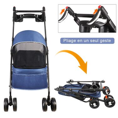 Візок для собак Homewell 2в1: візок-будка, сумка-переноска, з підстаканниками, складаний, з гальмом, для домашніх тварин, 50x70x99 см (Блакитний)