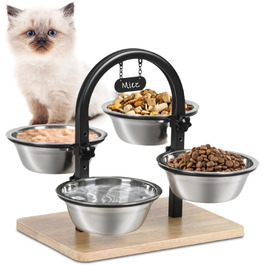 Підвищений годівниця для котів JUJOYBD з 4 нержавіючими мисками, регульована висота, станція годування, миски для їжі та води для котів та маленьких собак
