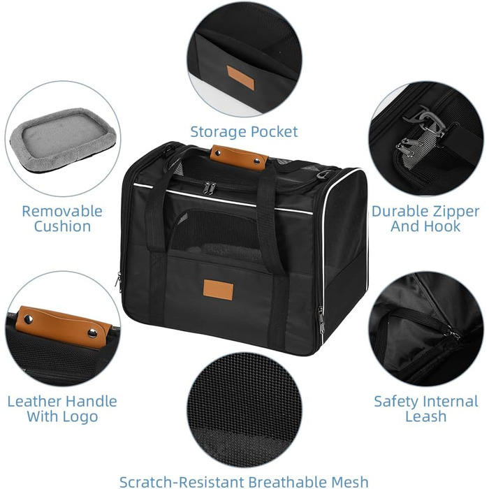 Транспортна сумка для котів Alaoo, переноска для котів та собак, чорна, до 7 кг