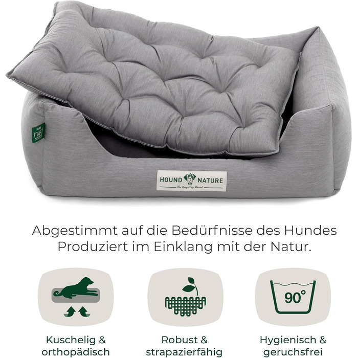 Ортопедичне ліжко для собак HOUND & NATURE Zermatt, корзина для собак середніх порід з високим бортиком, м'яке собаче ліжко з подушкою (M - 95x70 см, S | 75x60 см, світло-сірий)