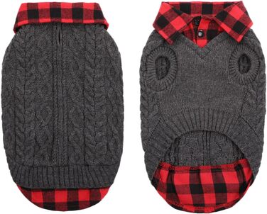Теплий собачий светр CITÉTOILE з візерунком у клітинку, високим коміром та отворами для повідка – зимовий одяг для собак маленьких, середніх та великих порід, а також для котів, сірий, розмір M