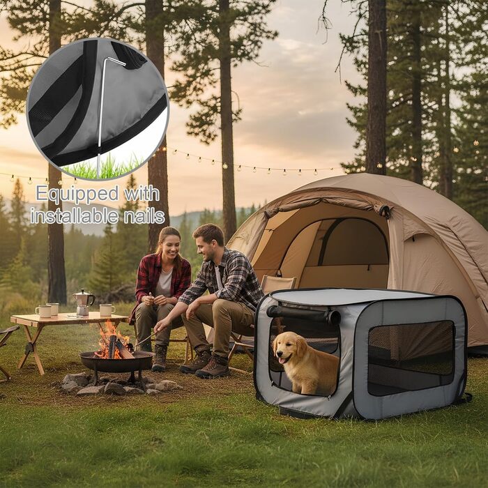 Транспортна переноска для собак та котів, сіра, 94x53x53 см, складана, з подвійними дверцятами, Oxford тканини