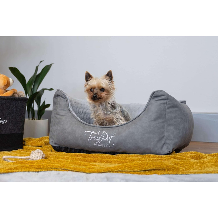 TrendPet VitaBed Style - Ортопедичне ліжко для собак, штучна шкіра, м'яка внутрішня частина (60x50 см, сірий)