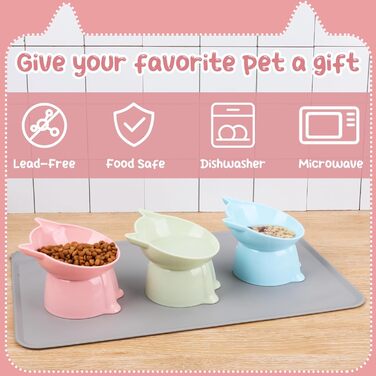 Миски для котів підняті з силіконовим килимком, 15° нахил, анти-блювотні, 3 шт., модні