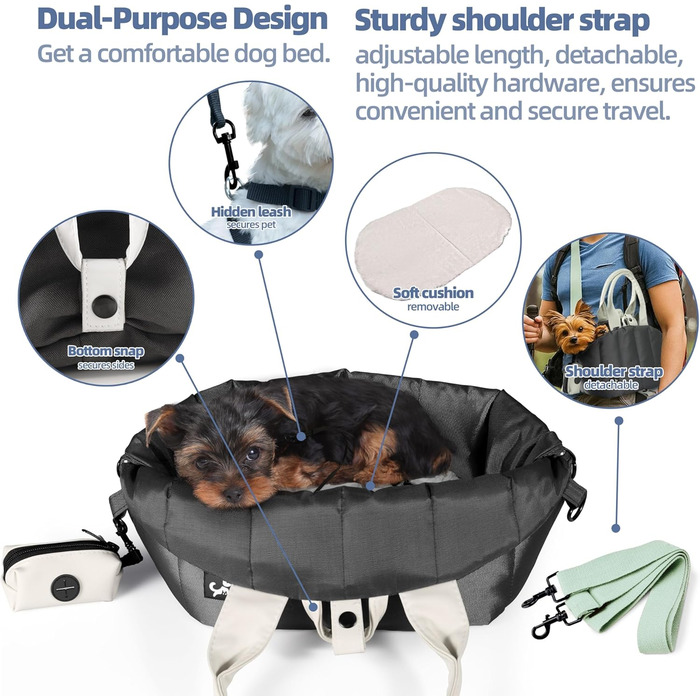 Сумка-переноска для собак Sytopia, кремово-бежева (темно-сіра), з кишенями та регульованим ремінцем безпеки