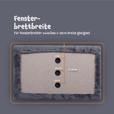 М'яке ліжко для котів Bestlivings на підвіконня, сіре (45x28 см), ліжко для котів, котяча лежанка, ковдра для котів