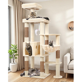Дерев'яний комплекс для котів Globlazer XL, 167 см, бежевий: будиночок, когтеточка, платформа, іграшки для котів. Стабільний для 2-4 котів