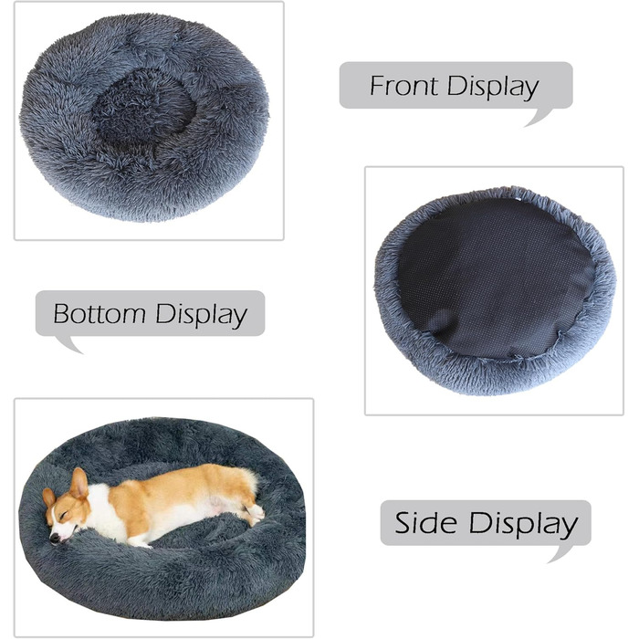 Кругле лежанка-гніздечко для собак та котів, 80 см, сірий колір, плюшевий, миючий, для дрібних та середніх порід
