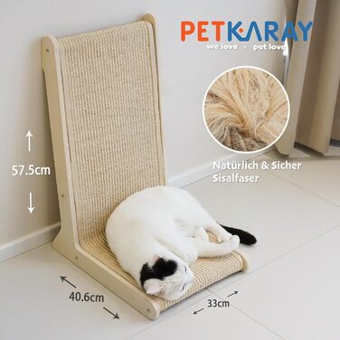 Кігтеточка Petkaray 105° з сизалю для котів, L-подібна, стабільна з котом'ятою
