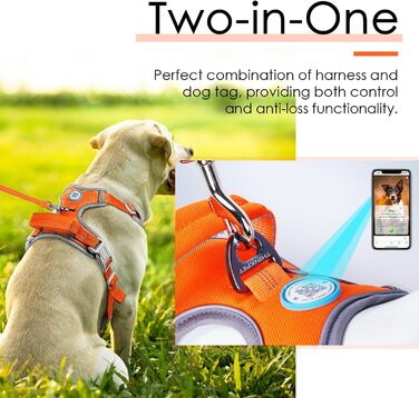 ThinkPet Шлея для собак проти тягнення, дихаюча, з QR-кодом, ідентифікатором, відбивачем, ручкою, регульована для середніх і великих порід, задній/передній карабін