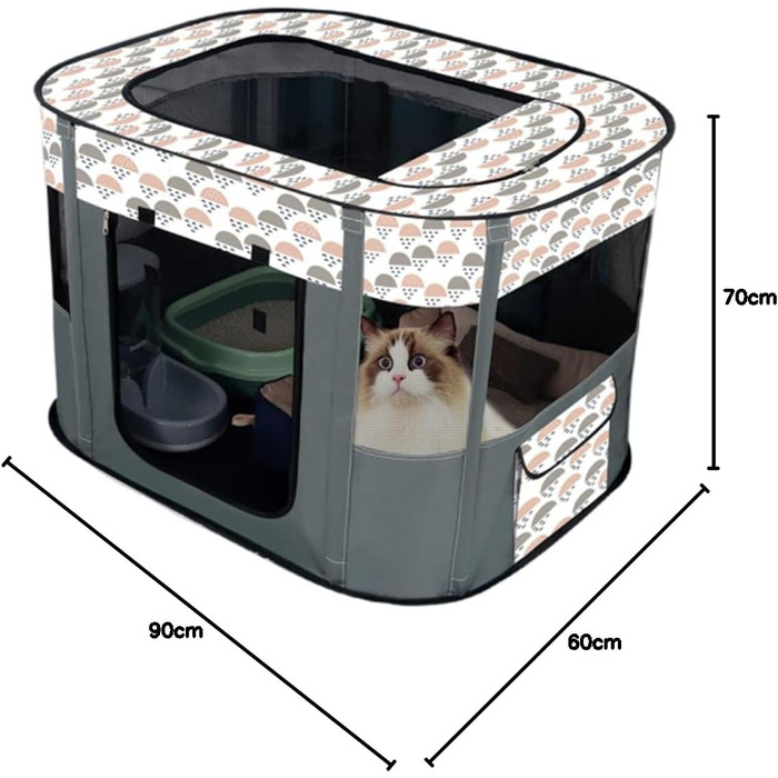 Портативна собача будка Floving, загон для тварин, вольєр для кошенят та собак, сірий (90 x 70 см)