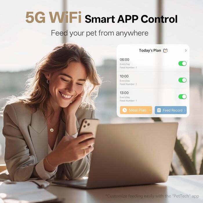 Автоматична годівниця для котів та малих собак PETULTRA з Wi-Fi 5GHz, керування через додаток, чаша з нержавіючої сталі