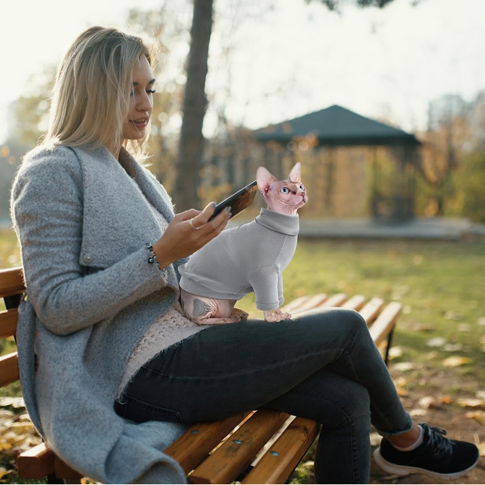 Idepet светр для котів сфінксів, бавовна, дихаючий ролл-шейк, одяг для безшерстих котів і маленьких собак, піжама-комбінезон, розмір M