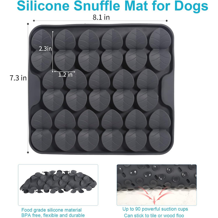 Килимок для собак VOOWO, силіконовий килимок-головоломка для собак, миска для повільного годування, килимок для годування собак, килимок-головоломка для маленьких, середніх та великих собак (сірий, маленький)