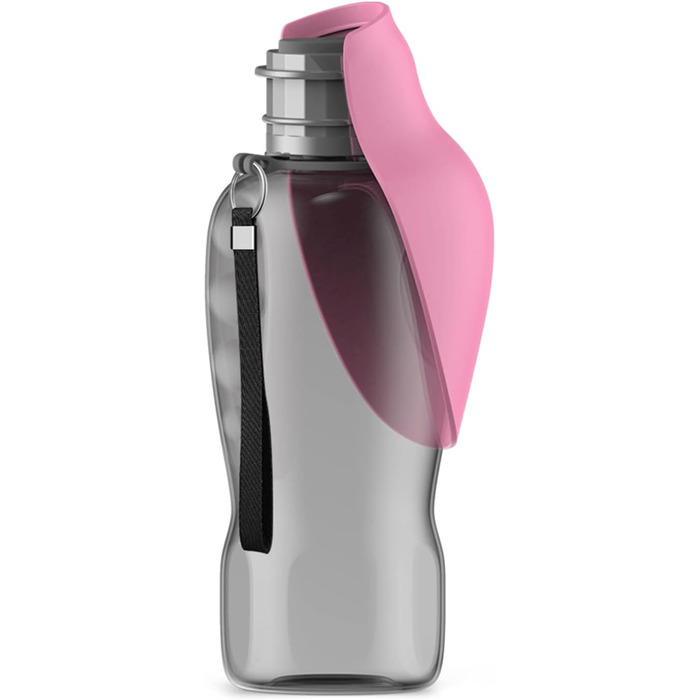 Водяна пляшка для собак Kalimdor, 765 мл, рожева: витокозахисна, портативна, з мискою для їжі, для прогулянок, подорожей