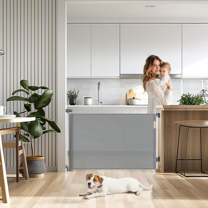 Захисний бар'єр для дитячих воріт Treppenschutzgitter, розтягуваний 0-180 см, сірий, 86x180 см